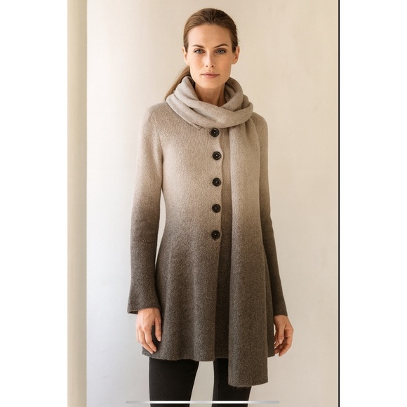 MARC CAIN SWEATER CARDIGAN SCARF SET WOOL ALPACA BLD COZY CHIC LUXURY KNIT 2 - Picture 1 of 12